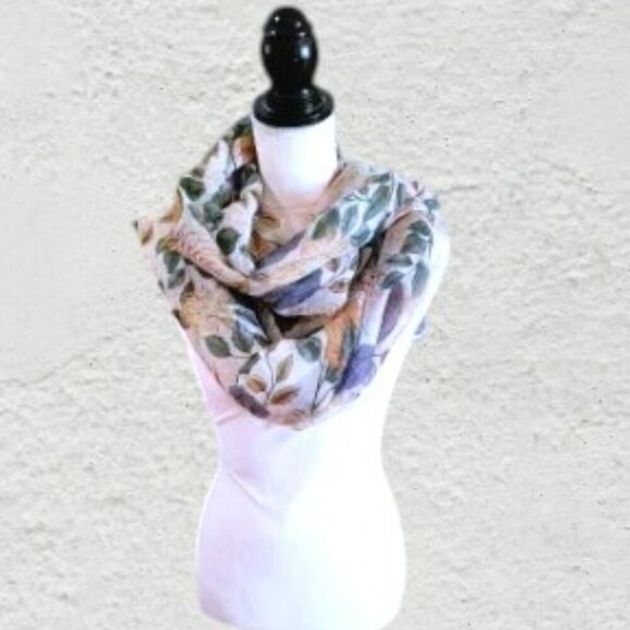 NWOT Elegant Brown & Green Leaf Print Scarf - Polyester Bali Yarn Lightweight… - Picture 3 of 4